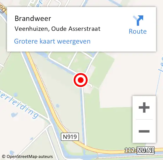 Locatie op kaart van de 112 melding: Brandweer Veenhuizen, Oude Asserstraat op 10 maart 2021 04:34
