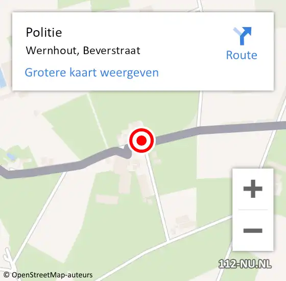 Locatie op kaart van de 112 melding: Politie Wernhout, Beverstraat op 10 maart 2021 04:42