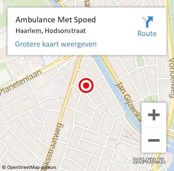 Locatie op kaart van de 112 melding: Ambulance Met Spoed Naar Haarlem, Hodsonstraat op 10 maart 2021 07:06