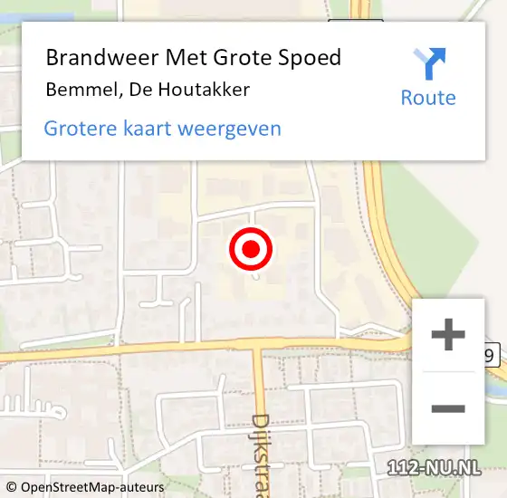 Locatie op kaart van de 112 melding: Brandweer Met Grote Spoed Naar Bemmel, De Houtakker op 10 maart 2021 08:18