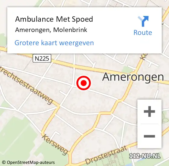 Locatie op kaart van de 112 melding: Ambulance Met Spoed Naar Amerongen, Molenbrink op 4 juni 2014 11:24