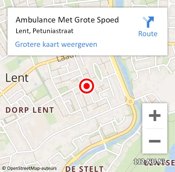 Locatie op kaart van de 112 melding: Ambulance Met Grote Spoed Naar Lent, Petuniastraat op 10 maart 2021 09:33