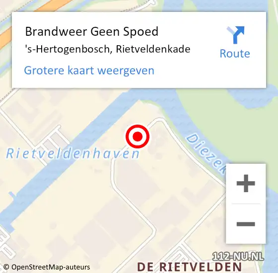 Locatie op kaart van de 112 melding: Brandweer Geen Spoed Naar 's-Hertogenbosch, Rietveldenkade op 10 maart 2021 10:07