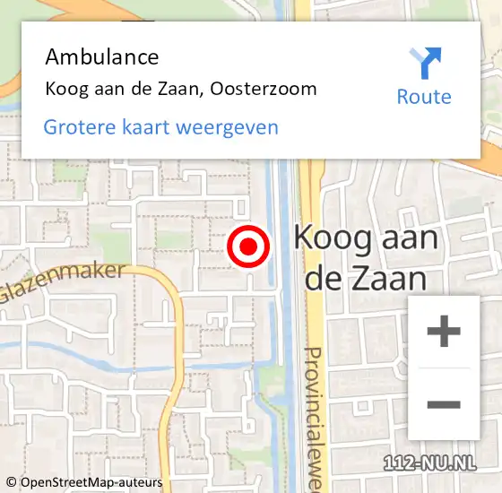Locatie op kaart van de 112 melding: Ambulance Koog aan de Zaan, Oosterzoom op 10 maart 2021 13:36
