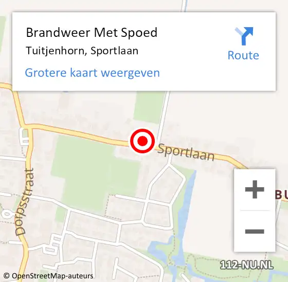 Locatie op kaart van de 112 melding: Brandweer Met Spoed Naar Tuitjenhorn, Sportlaan op 10 maart 2021 14:38