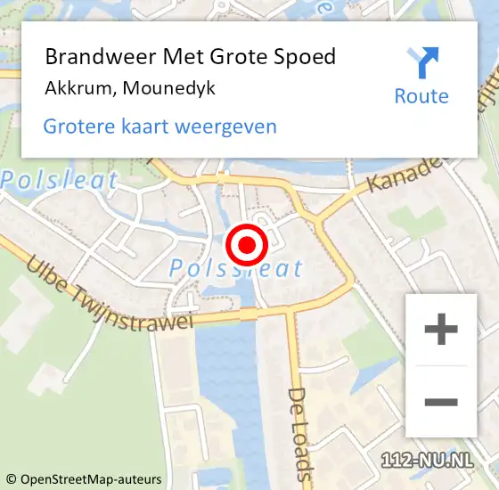 Locatie op kaart van de 112 melding: Brandweer Met Grote Spoed Naar Akkrum, Mounedyk op 10 maart 2021 15:06