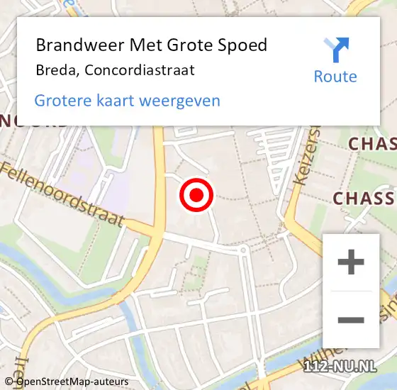 Locatie op kaart van de 112 melding: Brandweer Met Grote Spoed Naar Breda, Concordiastraat op 10 maart 2021 15:24