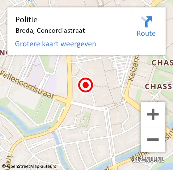 Locatie op kaart van de 112 melding: Politie Breda, Concordiastraat op 10 maart 2021 15:24