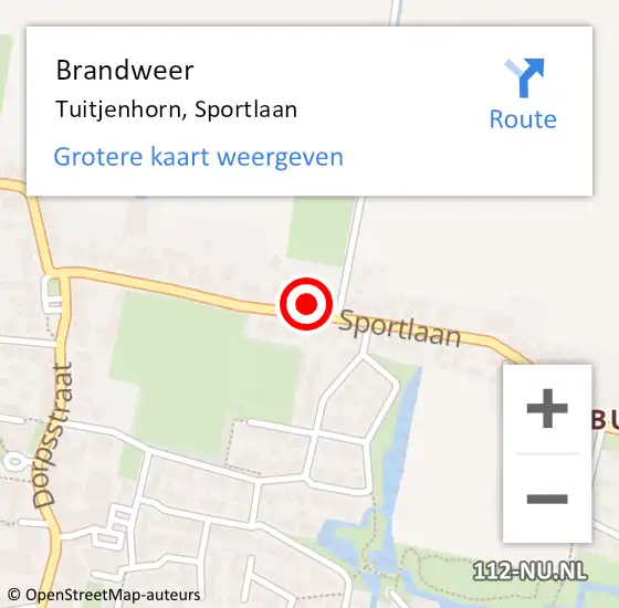 Locatie op kaart van de 112 melding: Brandweer Tuitjenhorn, Sportlaan op 10 maart 2021 15:41