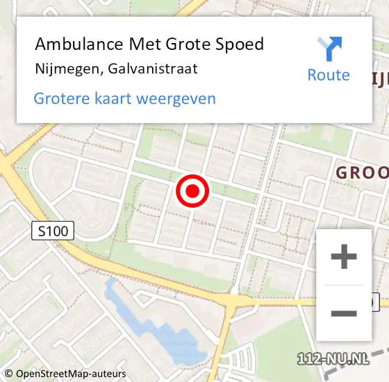 Locatie op kaart van de 112 melding: Ambulance Met Grote Spoed Naar Nijmegen, Galvanistraat op 10 maart 2021 21:33