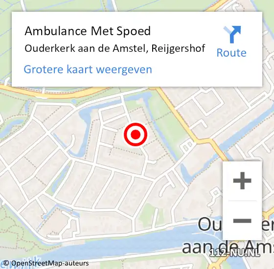 Locatie op kaart van de 112 melding: Ambulance Met Spoed Naar Ouderkerk aan de Amstel, Reijgershof op 11 maart 2021 04:39