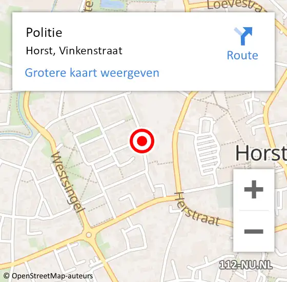 Locatie op kaart van de 112 melding: Politie Horst, Vinkenstraat op 11 maart 2021 05:34