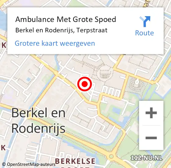 Locatie op kaart van de 112 melding: Ambulance Met Grote Spoed Naar Berkel en Rodenrijs, Terpstraat op 11 maart 2021 05:44