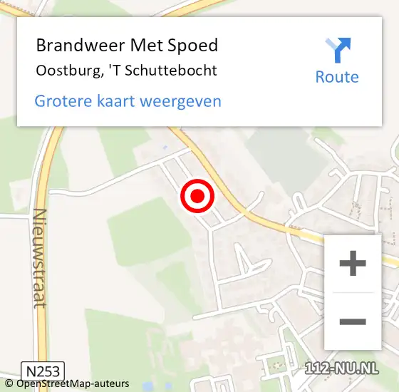 Locatie op kaart van de 112 melding: Brandweer Met Spoed Naar Oostburg, 'T Schuttebocht op 11 maart 2021 09:38