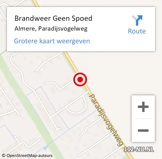 Locatie op kaart van de 112 melding: Brandweer Geen Spoed Naar Almere, Paradijsvogelweg op 11 maart 2021 10:24