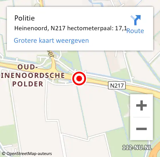 Locatie op kaart van de 112 melding: Politie Heinenoord, N217 hectometerpaal: 17,1 op 11 maart 2021 10:42