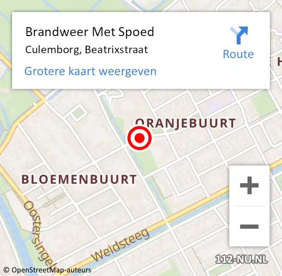 Locatie op kaart van de 112 melding: Brandweer Met Spoed Naar Culemborg, Beatrixstraat op 11 maart 2021 11:21