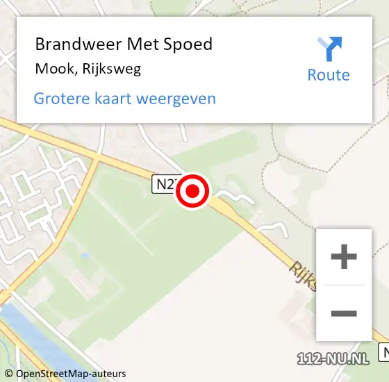 Locatie op kaart van de 112 melding: Brandweer Met Spoed Naar Mook, Rijksweg op 11 maart 2021 11:44