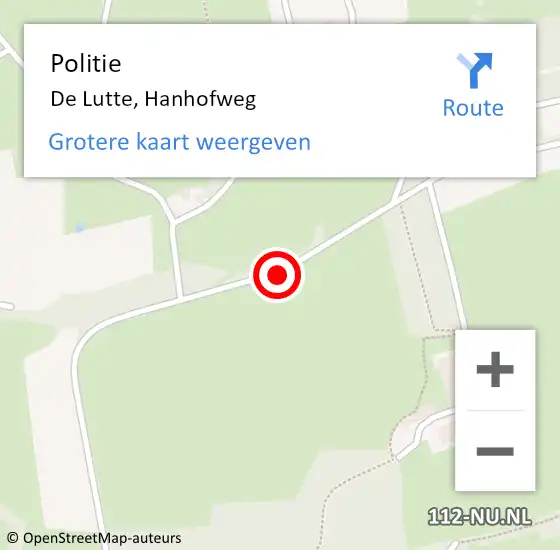 Locatie op kaart van de 112 melding: Politie De Lutte, Hanhofweg op 11 maart 2021 11:49