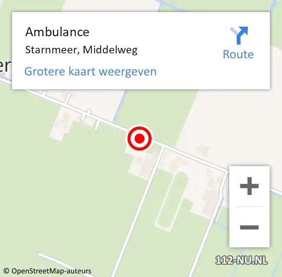 Locatie op kaart van de 112 melding: Ambulance Starnmeer, Middelweg op 11 maart 2021 11:53