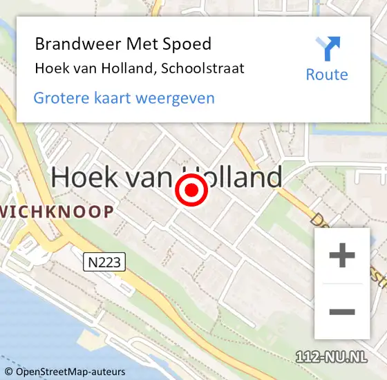 Locatie op kaart van de 112 melding: Brandweer Met Spoed Naar Hoek van Holland, Schoolstraat op 11 maart 2021 12:19