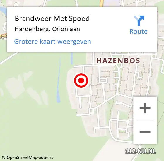 Locatie op kaart van de 112 melding: Brandweer Met Spoed Naar Hardenberg, Orionlaan op 11 maart 2021 12:26