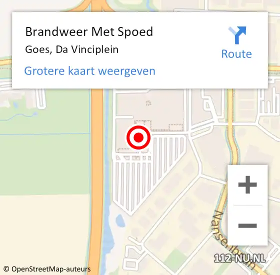 Locatie op kaart van de 112 melding: Brandweer Met Spoed Naar Goes, Da Vinciplein op 11 maart 2021 12:28