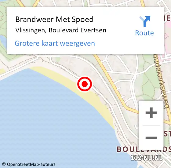 Locatie op kaart van de 112 melding: Brandweer Met Spoed Naar Vlissingen, Boulevard Evertsen op 11 maart 2021 13:09