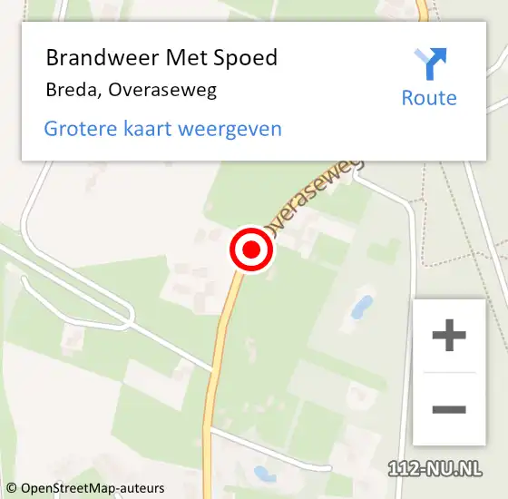 Locatie op kaart van de 112 melding: Brandweer Met Spoed Naar Breda, Overaseweg op 11 maart 2021 13:17