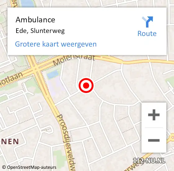 Locatie op kaart van de 112 melding: Ambulance Ede, Slunterweg op 11 maart 2021 13:42