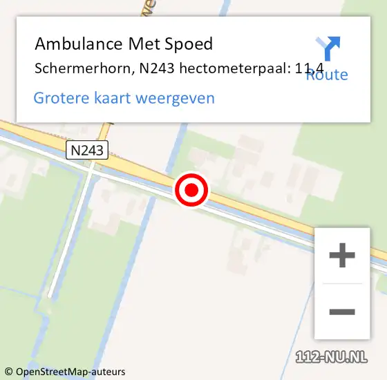 Locatie op kaart van de 112 melding: Ambulance Met Spoed Naar Schermerhorn, N243 hectometerpaal: 11,4 op 4 oktober 2013 02:33