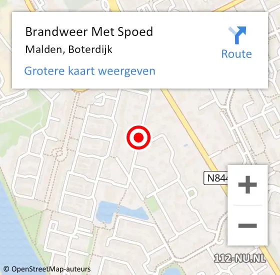 Locatie op kaart van de 112 melding: Brandweer Met Spoed Naar Malden, Boterdijk op 11 maart 2021 14:22