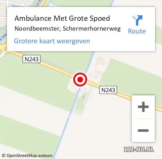 Locatie op kaart van de 112 melding: Ambulance Met Grote Spoed Naar Noordbeemster, Schermerhornerweg op 4 oktober 2013 02:38