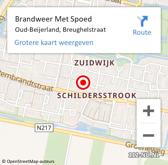 Locatie op kaart van de 112 melding: Brandweer Met Spoed Naar Oud-Beijerland, Breughelstraat op 11 maart 2021 15:45