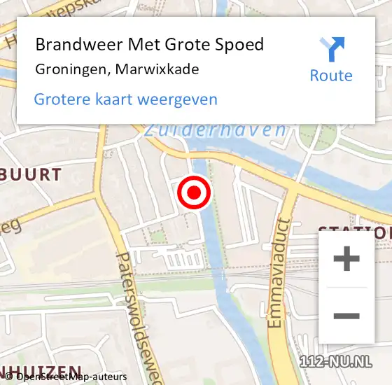 Locatie op kaart van de 112 melding: Brandweer Met Grote Spoed Naar Groningen, Marwixkade op 11 maart 2021 15:48