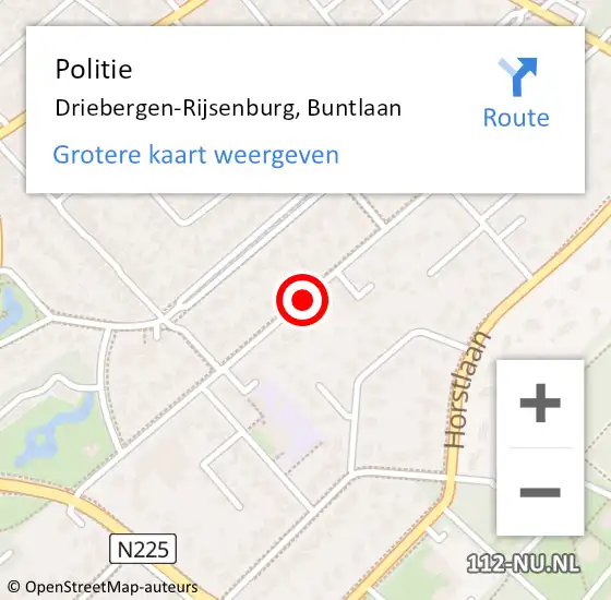 Locatie op kaart van de 112 melding: Politie Driebergen-Rijsenburg, Buntlaan op 11 maart 2021 16:54