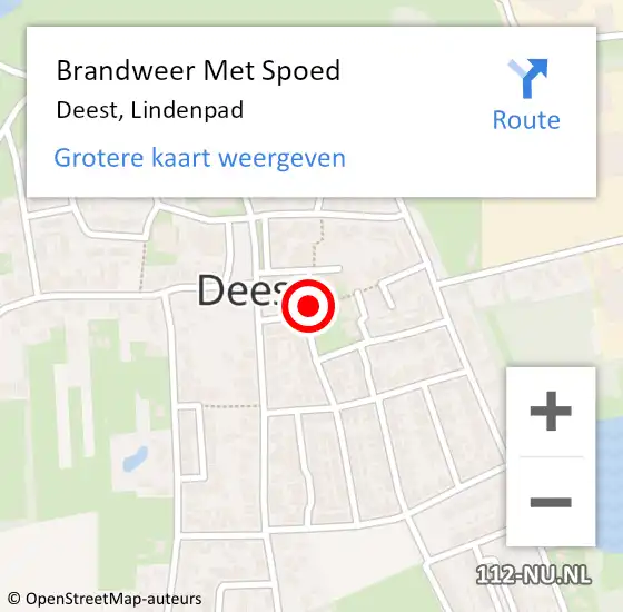 Locatie op kaart van de 112 melding: Brandweer Met Spoed Naar Deest, Lindenpad op 11 maart 2021 18:14