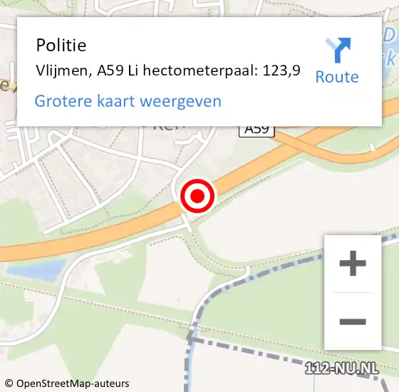 Locatie op kaart van de 112 melding: Politie Vlijmen, A59 Li hectometerpaal: 123,9 op 11 maart 2021 18:33
