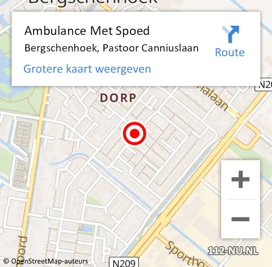 Locatie op kaart van de 112 melding: Ambulance Met Spoed Naar Bergschenhoek, Pastoor Canniuslaan op 11 maart 2021 20:31