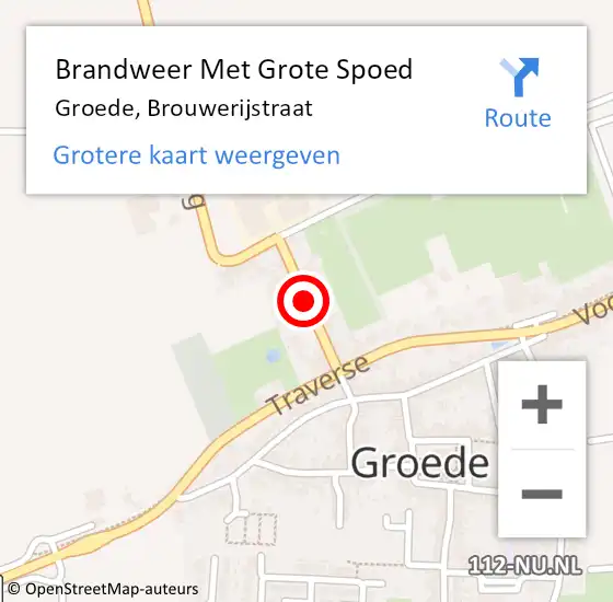 Locatie op kaart van de 112 melding: Brandweer Met Grote Spoed Naar Groede, Brouwerijstraat op 12 maart 2021 00:36