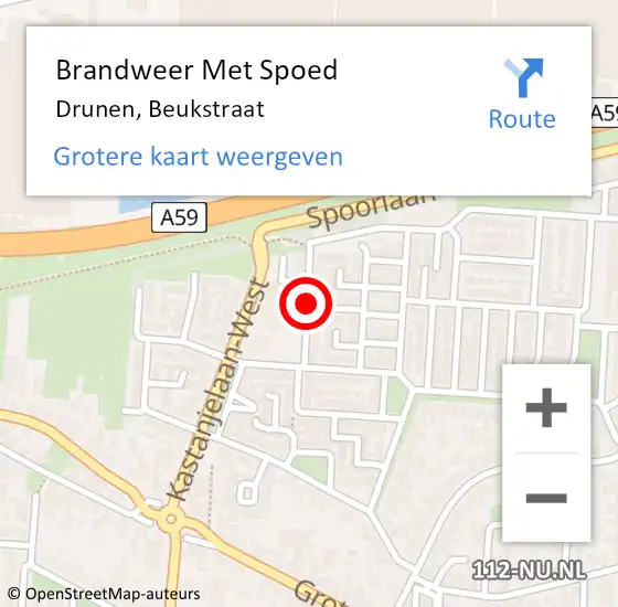 Locatie op kaart van de 112 melding: Brandweer Met Spoed Naar Drunen, Beukstraat op 12 maart 2021 03:09