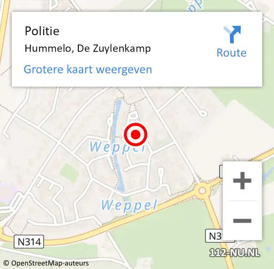 Locatie op kaart van de 112 melding: Politie Hummelo, De Zuylenkamp op 12 maart 2021 10:51