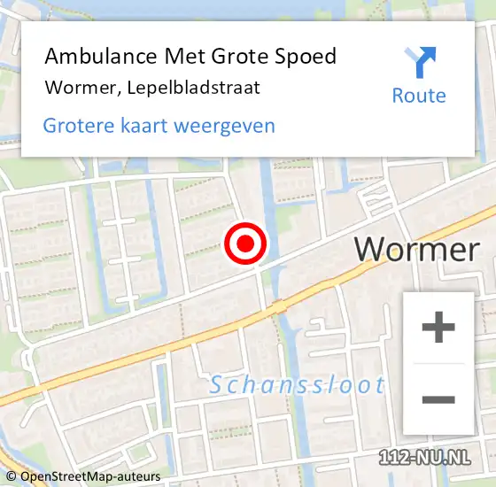 Locatie op kaart van de 112 melding: Ambulance Met Grote Spoed Naar Wormer, Lepelbladstraat op 12 maart 2021 14:07