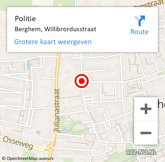 Locatie op kaart van de 112 melding: Politie Berghem, Willibrordusstraat op 12 maart 2021 14:28