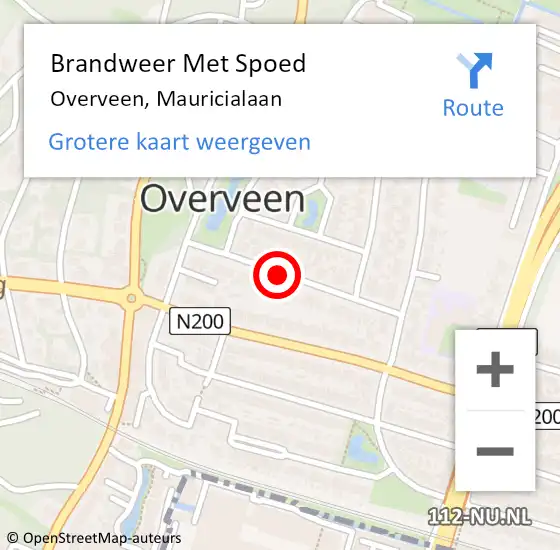 Locatie op kaart van de 112 melding: Brandweer Met Spoed Naar Overveen, Mauricialaan op 12 maart 2021 14:41