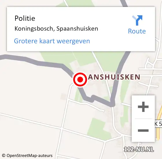 Locatie op kaart van de 112 melding: Politie Koningsbosch, Spaanshuisken op 12 maart 2021 15:37