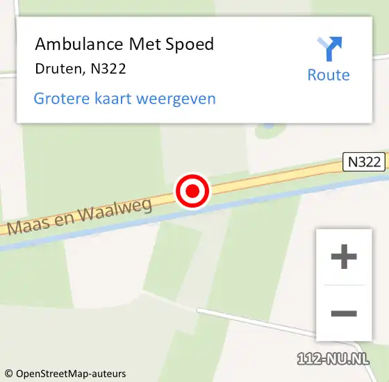 Locatie op kaart van de 112 melding: Ambulance Met Spoed Naar Druten, N322 op 12 maart 2021 17:12