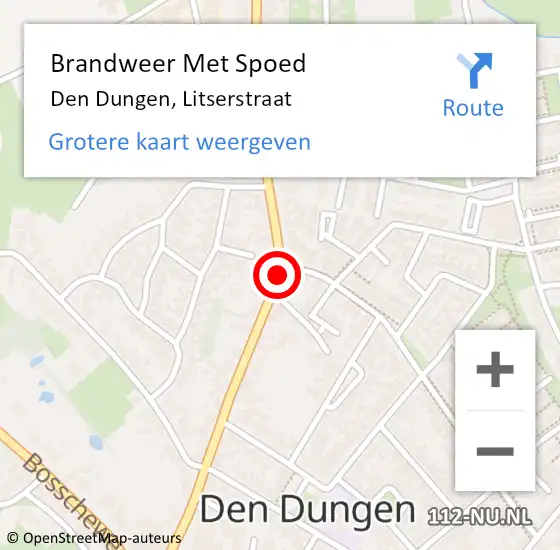 Locatie op kaart van de 112 melding: Brandweer Met Spoed Naar Den Dungen, Litserstraat op 12 maart 2021 17:35