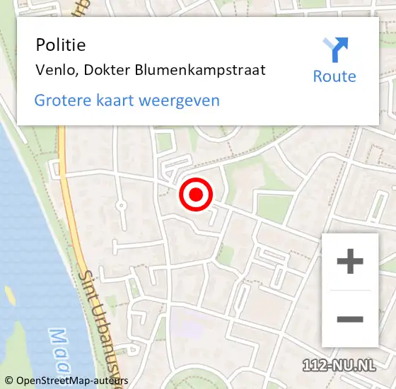 Locatie op kaart van de 112 melding: Politie Venlo, Dokter Blumenkampstraat op 12 maart 2021 17:57