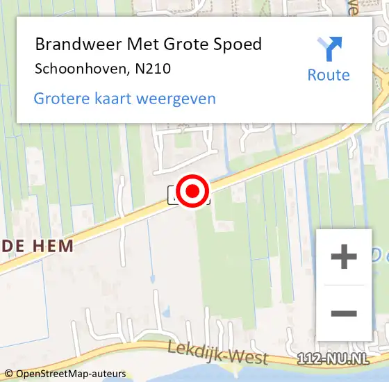 Locatie op kaart van de 112 melding: Brandweer Met Grote Spoed Naar Schoonhoven, N210 op 12 maart 2021 18:24